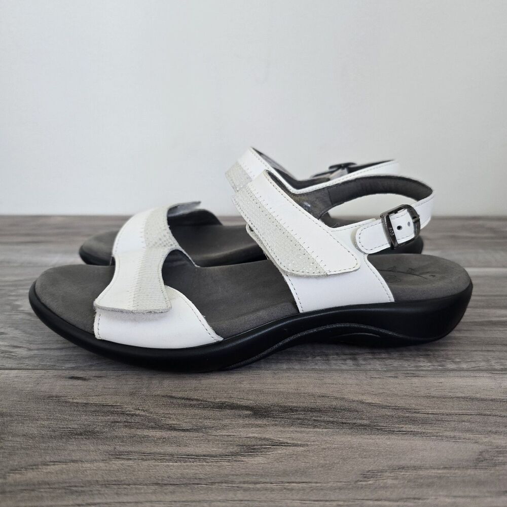 SAS Womens NUDU White Leather Slingback Sandals Size 8 WW Extra Wide